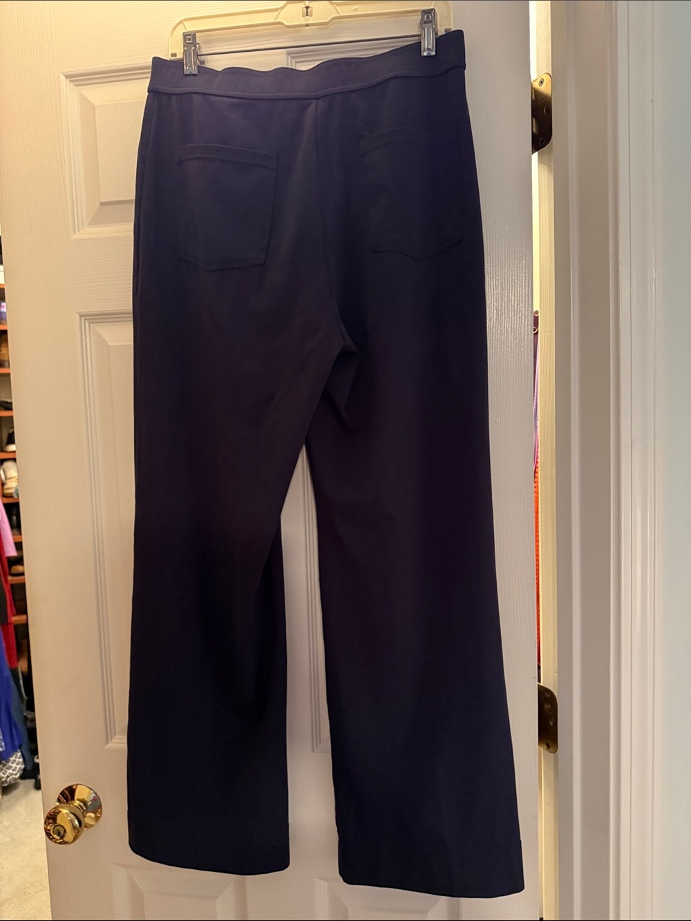 Women's Navy Wide-Leg Pants with Button Front; elastic waistband, pull on pant - Picture 2 of 3